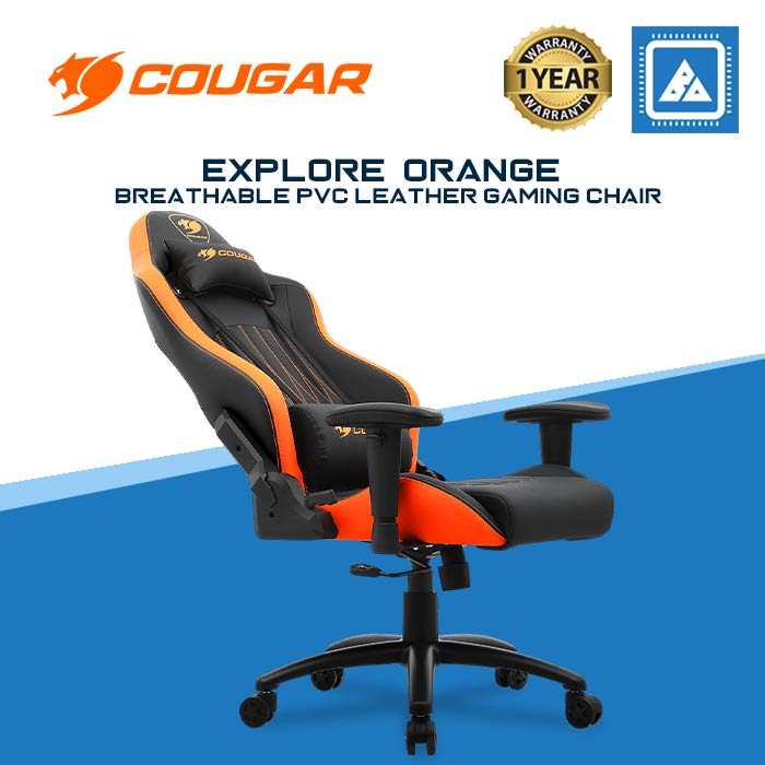 COUGAR GAMING CHAIR EXPLORE ORANGE / UP/DOWN MOVEMENT ARMREST / BREATHABLE PVC LEATHER / 5 STAR STEEL BASE / 120KG / MID SIZE COUGAR GAMING CHAIR EXPLORE ORANGE / UP/DOWN MOVEMENT ARMREST / BREATHABLE PVC LEATHER / 5 STAR STEEL BASE / 120KG / MID SIZE